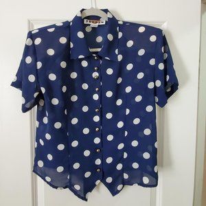 Jordan/Vintage Sheer Polka Dot Button-Down Blouse